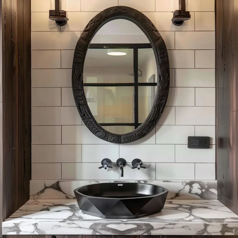 Oglindă de baie cu încadrare neagră