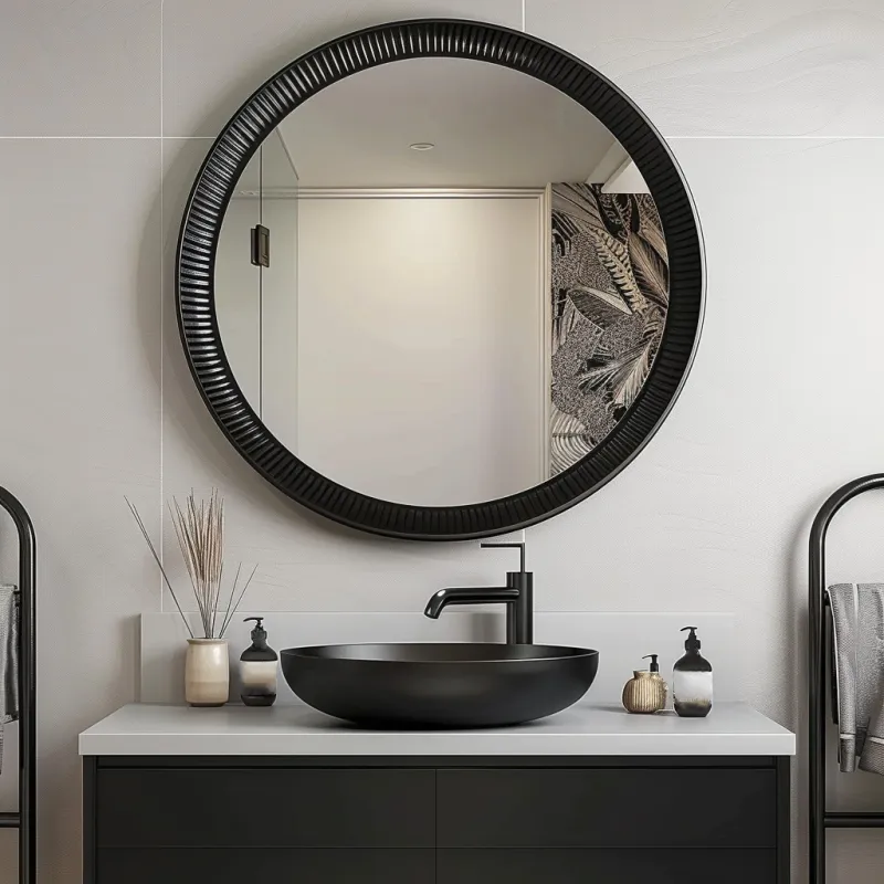 Oglindă de baie rotundă neagră