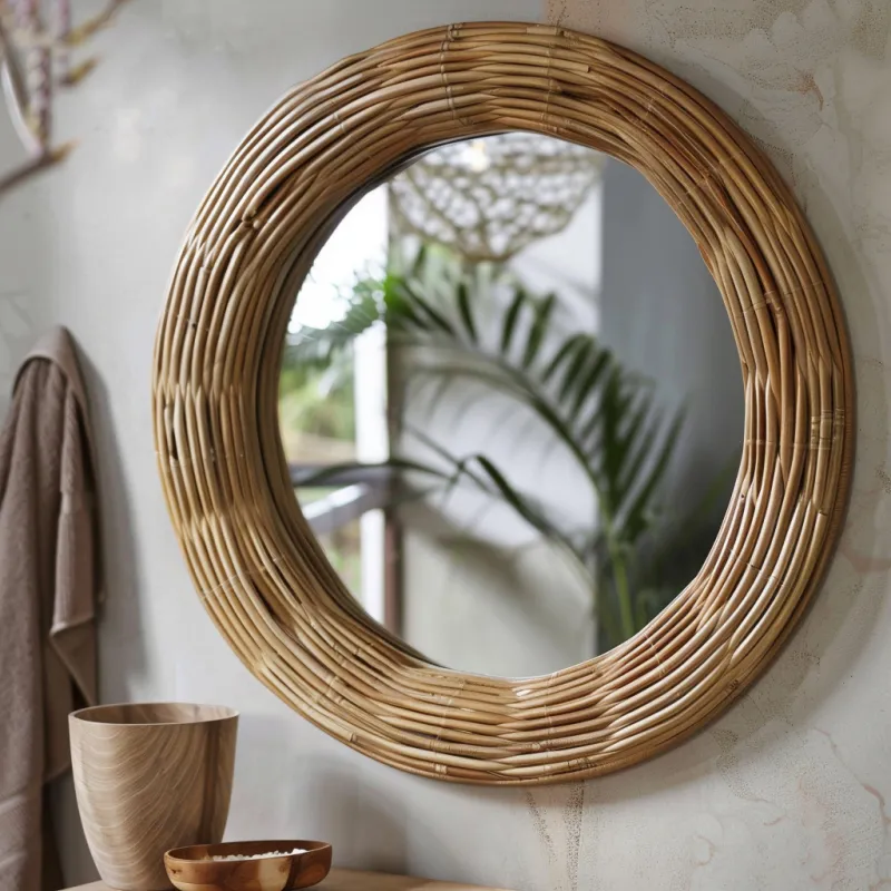 Oglindă de baie din ratan